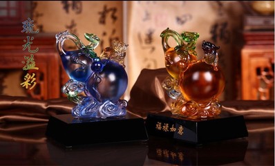 琉璃福寿如意摆件,琉璃葫芦工艺品厂家,广州琉璃厂家,古法琉璃礼品